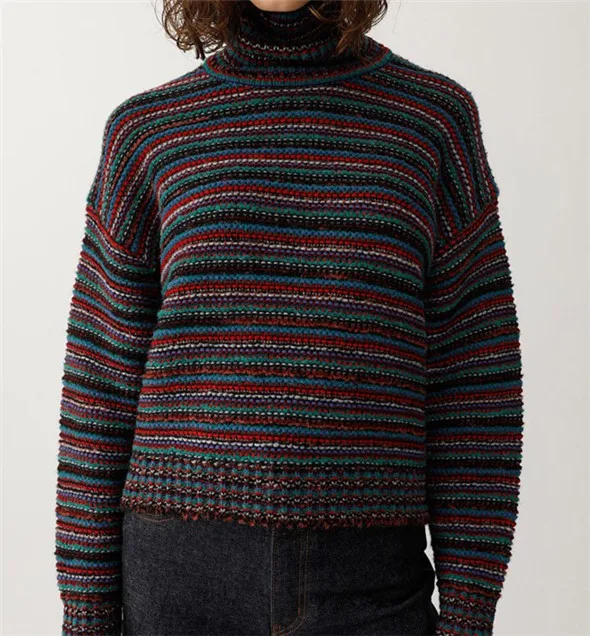 Женский свитер в полоску с высоким воротом вязаный пуловер свободного кроя зима