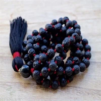 8mm black lava 108 beads gemstone tassels mala necklace pray fancy wrist natural monk spirituality handmade meditation bless