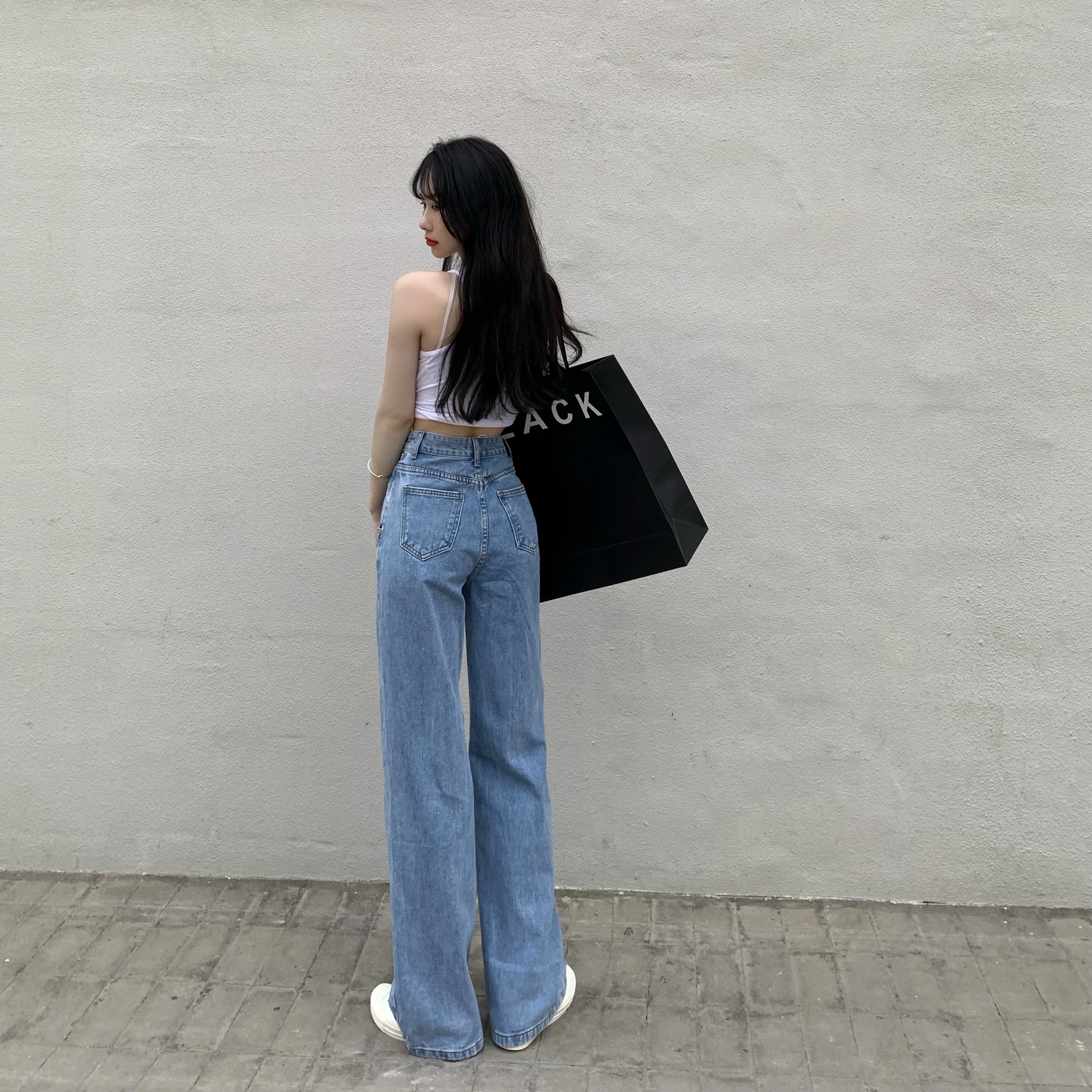 

High Waist Jeans Women's Summer Irregular Draping Mopping Pants Retro Straight Wide Leg Pants Slightly Flared Pants Trendy