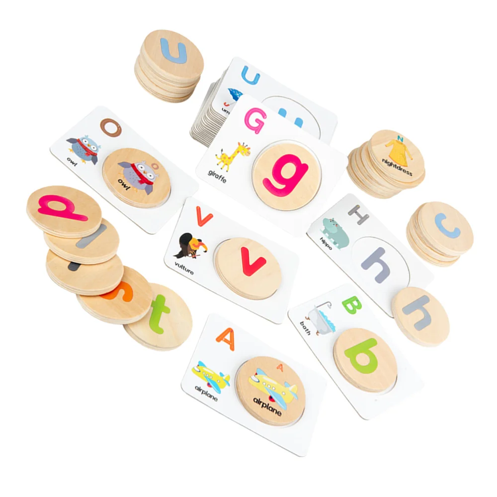 

1 Set of Double-sided Cognitive Wood Chips Toys Matching Letter Word Playthings
