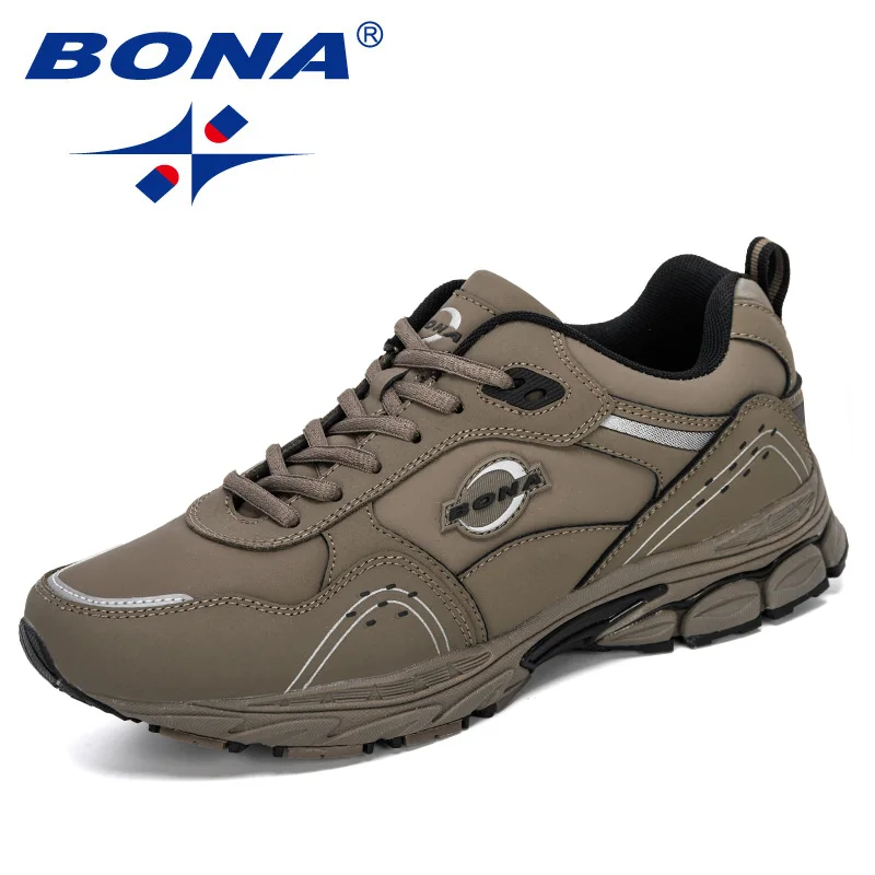 Medium grey black BONA, кожаные кроссовки, мужские кроссовки для бега, уличная прогулочная спортивная обувь, мужские красовки, трендовые беговые кроссовки для тренировок - Цвет: Medium grey black
