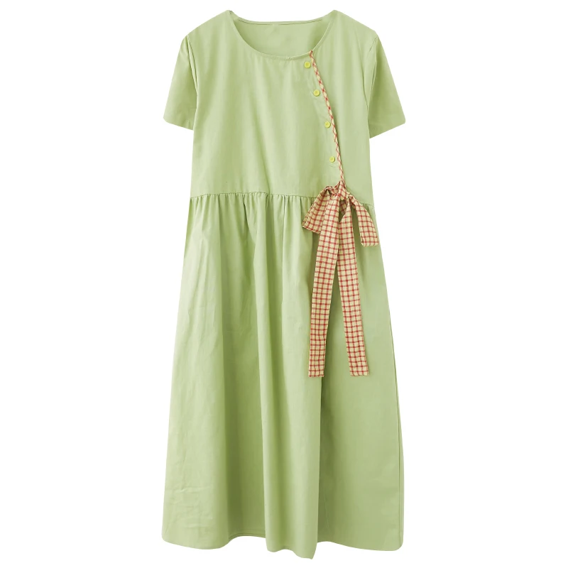 

COIGARSAM Vintage Solid Women Long dress Summer Cotton Linen Loose Dresses Orange Purple Green 1076