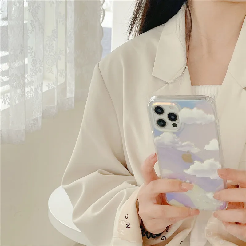Роскошный прозрачный зеркальный чехол для телефона с небом и облаками iPhone 12 11 Pro