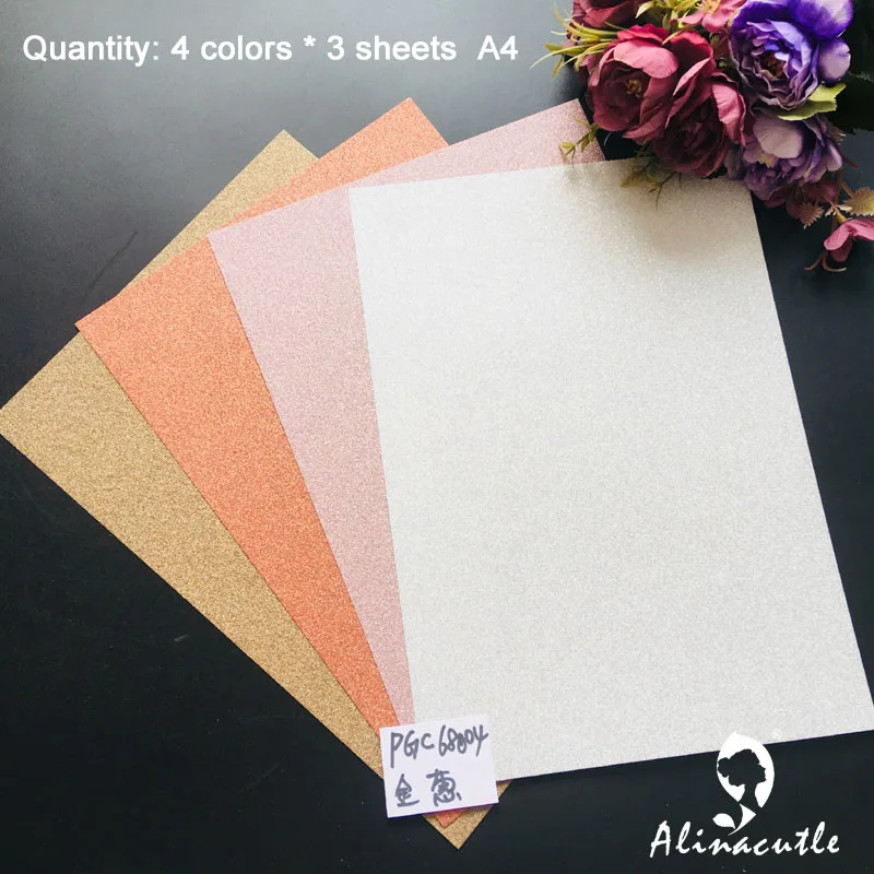 

4 colors x 3sheet Metallics Color Shades Glitter A4 250gsm Paper DIY Scrapbooking paper pack craft Background pad Alinacraft