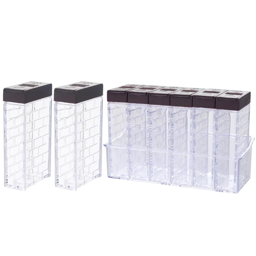 

8pcs Transparent Seasoning Box Spice Storage Jar Condiment Case (Coffee)