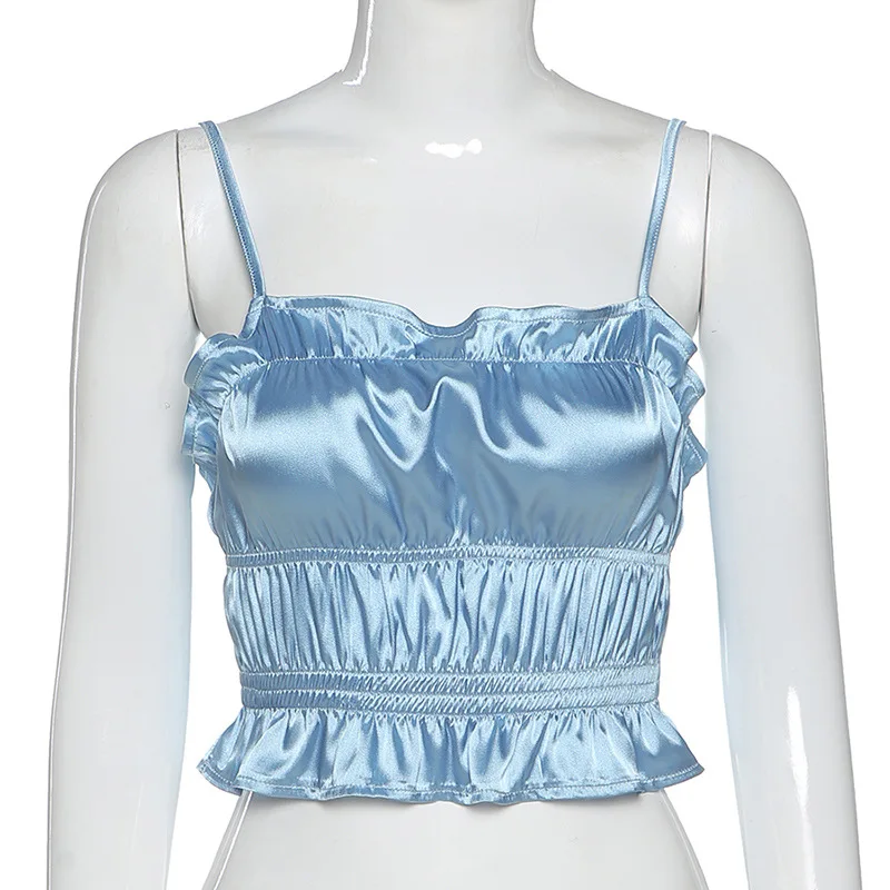 

Summer Fashion Camisole Women Street Casual Ruffles Crop Top Vest Women Solid Strapless Tees Girl Camis 2020 New