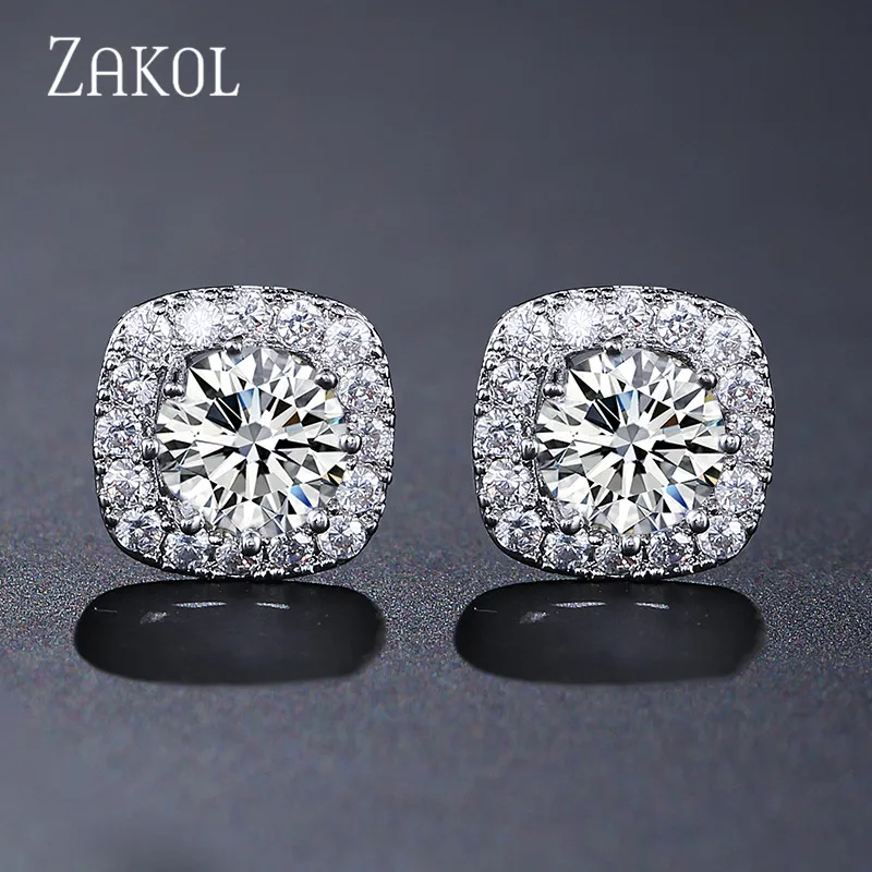 ZAKOL Лидер продаж прозрачные круглые AAA+ серьги с цирконием кубической огранки модные квадратные серьги с кристаллом для женщин подарок для девочек ювелирные изделия FSEP102