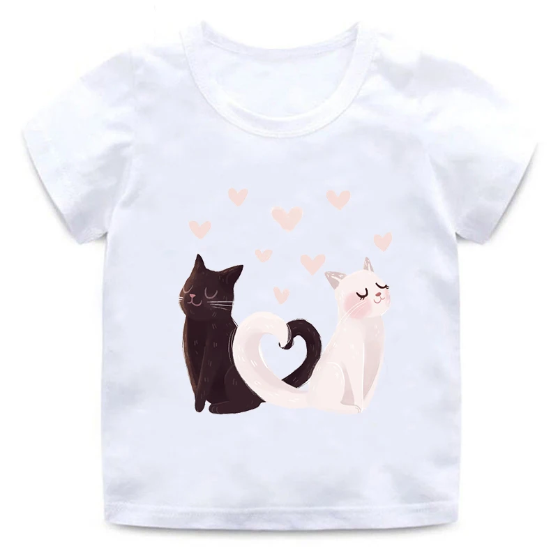 

Children's T-shirt European and American fashion cartoon cat print round neck solid color short-sleeved boys and girls T-shirt