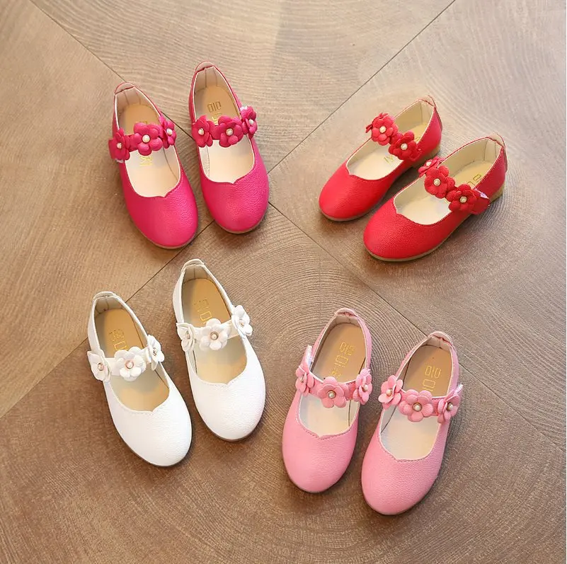 

JY Children girls pure color pu shoes casual bean princess flowers Shoes 5colors K006 21-36 TX10