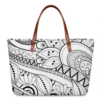 luxury design women handbags custom mode traditional ethnic tribes pattern pu leather shoulder bags shopping tote bag