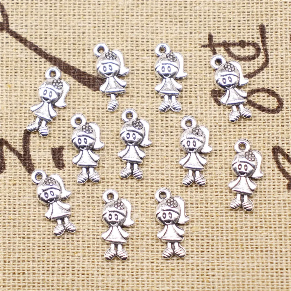 

Charm For Making Jewelry Pendants Antique Silver Color Little Girl 15x7mm 20pcs