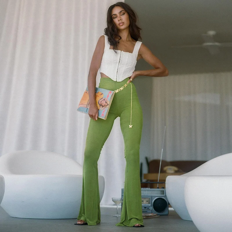 

Брюки-клеш Женские, однотонные, с высокой талией