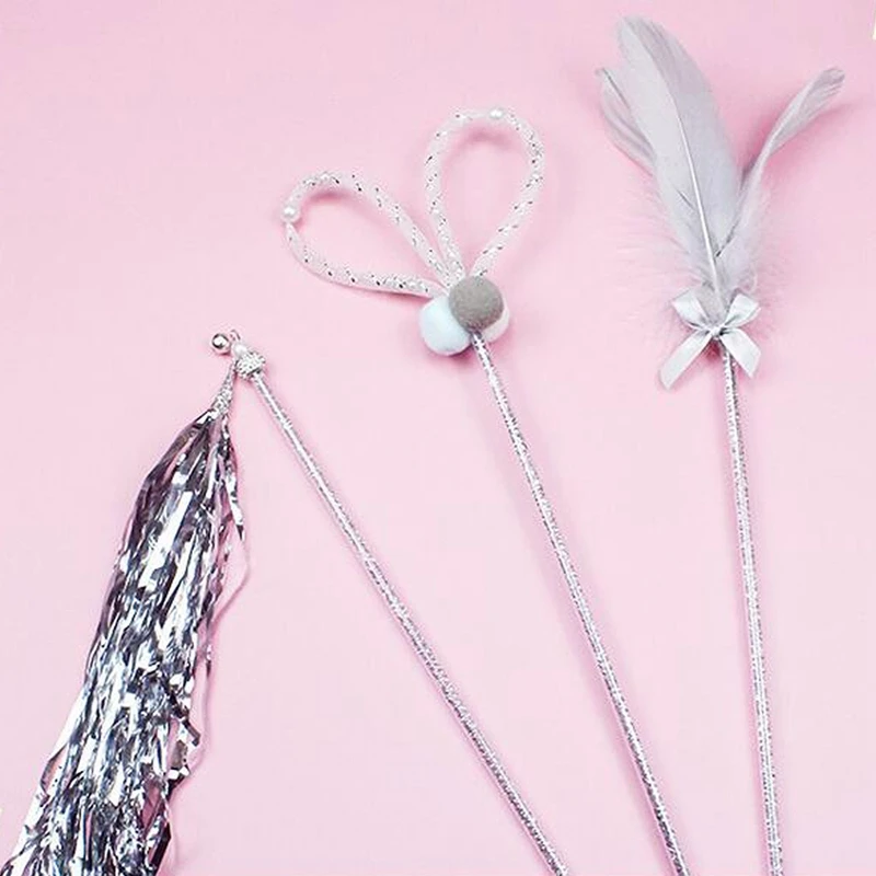 

6PCS Gorgeous Feather Wand Quality Cat Teaser Feather cat Interactive Toy Stick Feather Wand With Bell Cat Teaser Cat Supplies