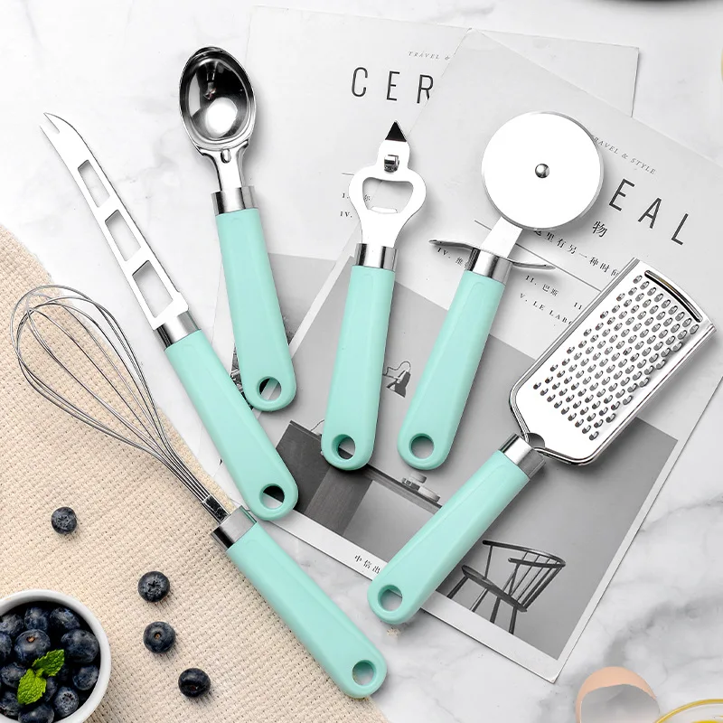 

9Piece Set Of Plastic And Stainless Steel Peeler Pizza Cheese Garlic Press Grater Whisk Kitchen Gadgets Handle Tools Accessories