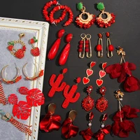 flatfoosie red 32 design dangle drop earrings 2019 wedding crystal flower resin round heart statement earrings for women jewelry