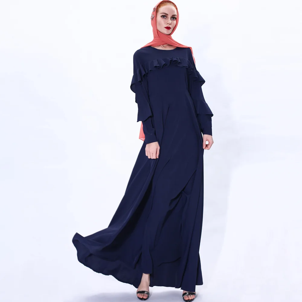 Женское длинное платье с волнистыми краями, однотонное вечернее платье в мусульманском и египетском стиле, лето 2019
