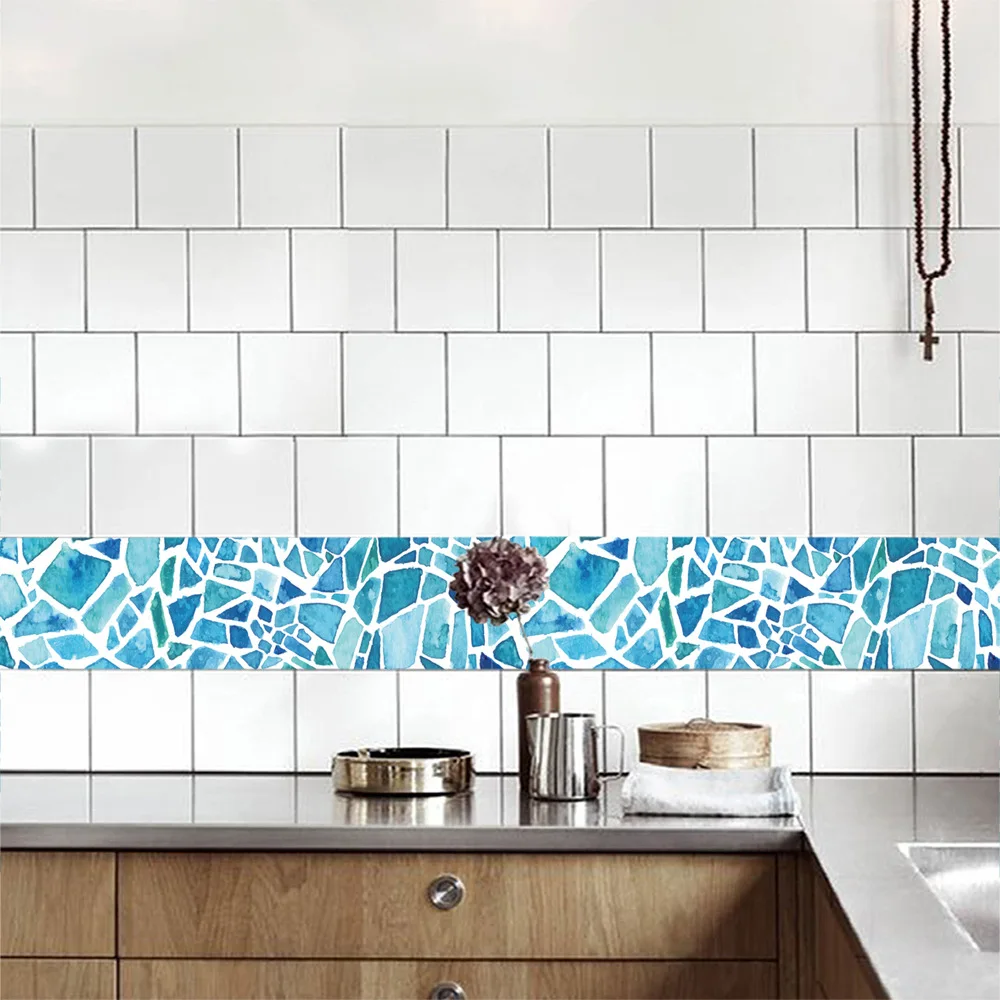 5pc Baroque Blue Stone Pattern Tile Sticker Vintage Wallpaper Wall Stickers Home Living Room Bedroom Kitchen Decoration | Дом и сад