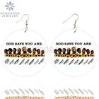 SOMESOOR God говорит, что вы сильные, деревянные серьги-капли, черные, 5 звезд, рекомендуются, мощные петли, Висячие ювелирные изделия для женщин, подарки