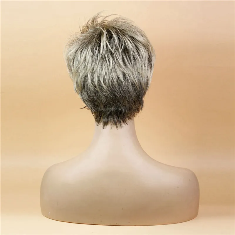 

Shaggy Bob Straight Wig with Side Bangs Natural Synthetic Short Hair Wig Ombre Blonde Brown Pixie Cut Cosplay Wigs for Women's