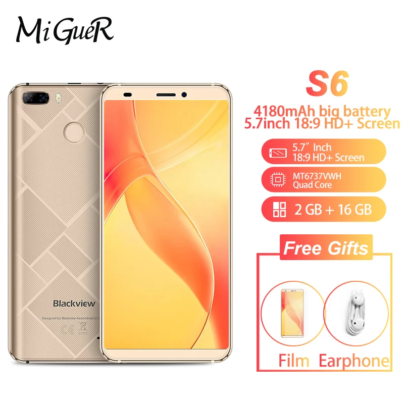 Blackview S6 сотовый телефон 4180 мАч 5 7 дюймов HD + Sceen отпечаток пальца 2 ГБ 16 Гб