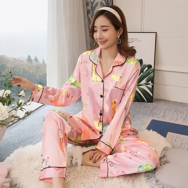 Женская пижама для женщин шелковая Мерил атласная одежда сна девочек Женский