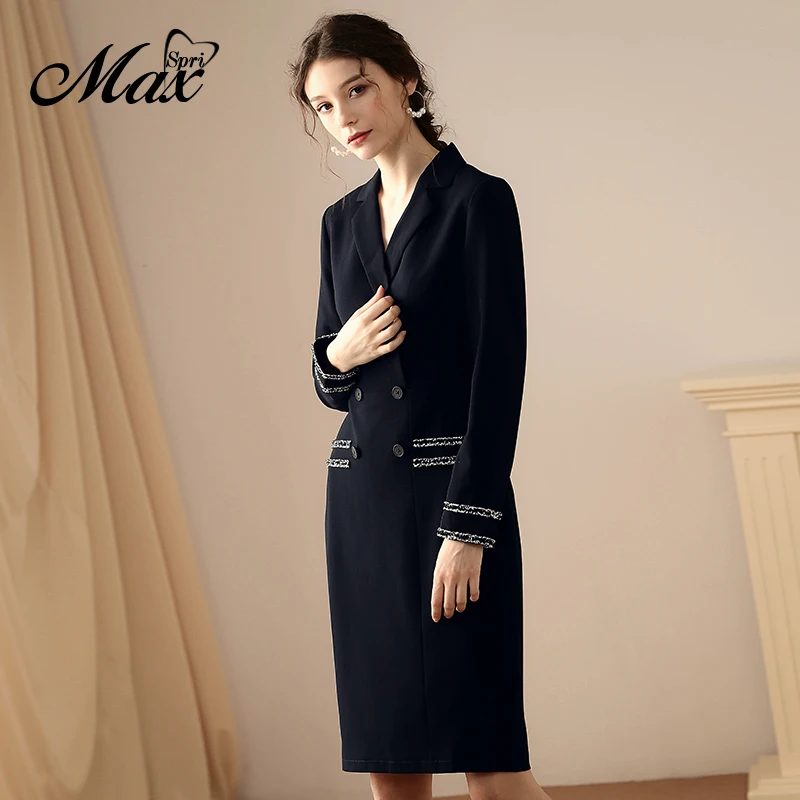 Платье миди с отложным воротником длинным рукавом однотонное|Женские платья| |