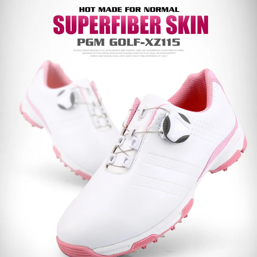 PGM Breathable Rotating Buckle Golf Sneakers With Anti-Skid Spikes,Soft Microfiber Women Auto Lacing Anti-Slip Golf Shoes