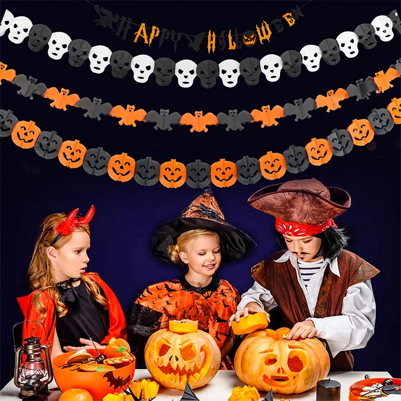 4-строчный бумажный гирлянд-флаг для Хэллоуина для вечеринок.
