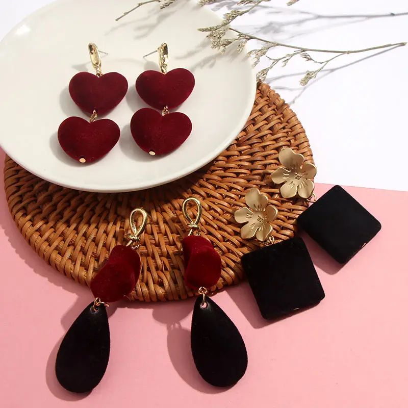 JJFOUCS 2020 модные вельветовые серьги в форме сердца для женщин красные черные
