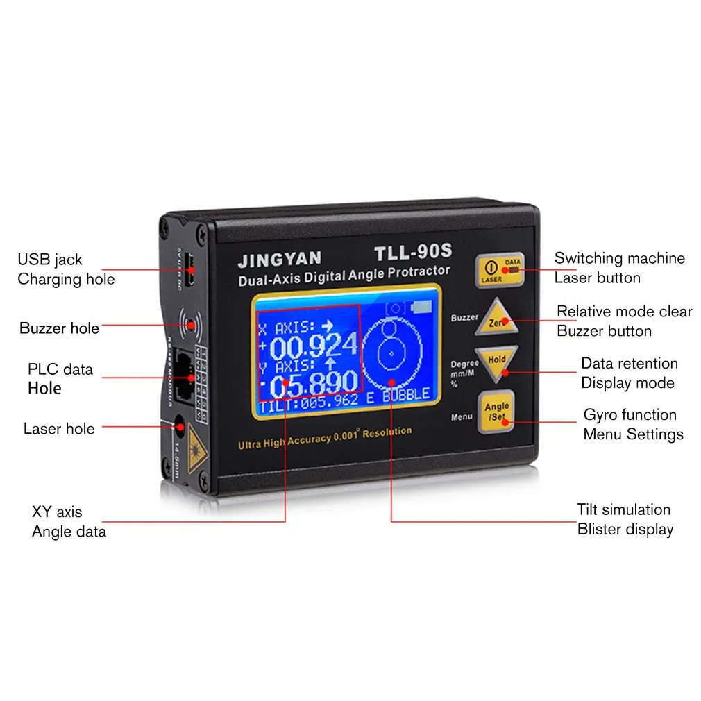TLL-90S высокоточный лазерный Уровнемер ЖК-дисплей угловой измеритель 0 005 двухосный