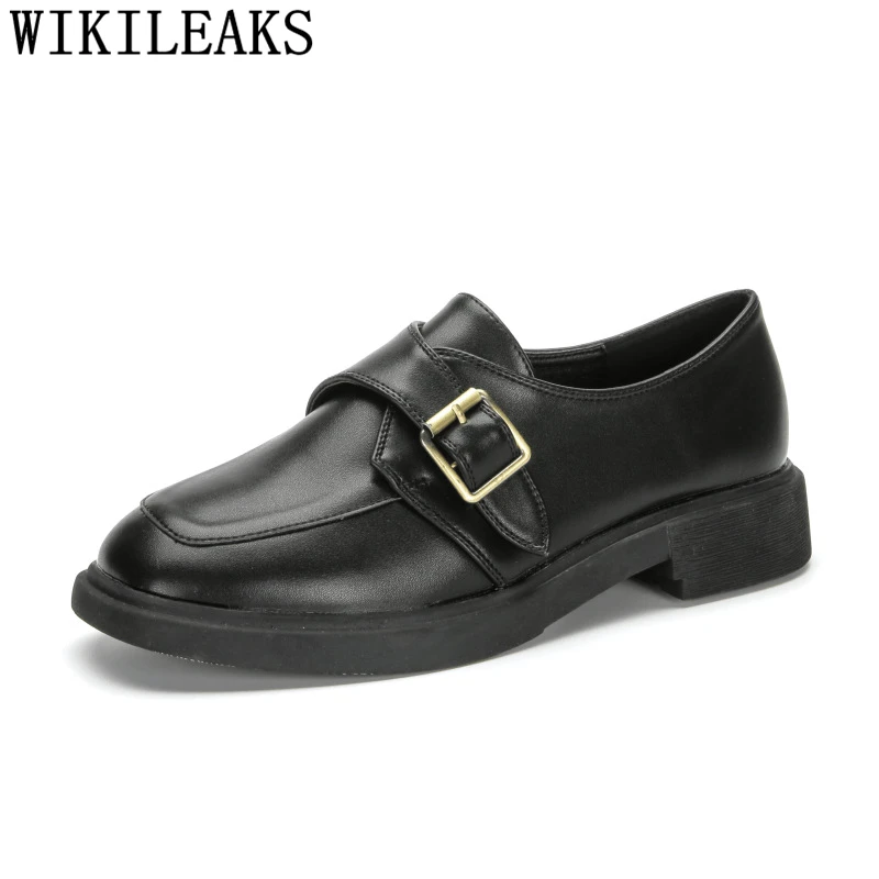 Туфли женские на низком каблуке винтажные лоферы кожаная повседневная обувь