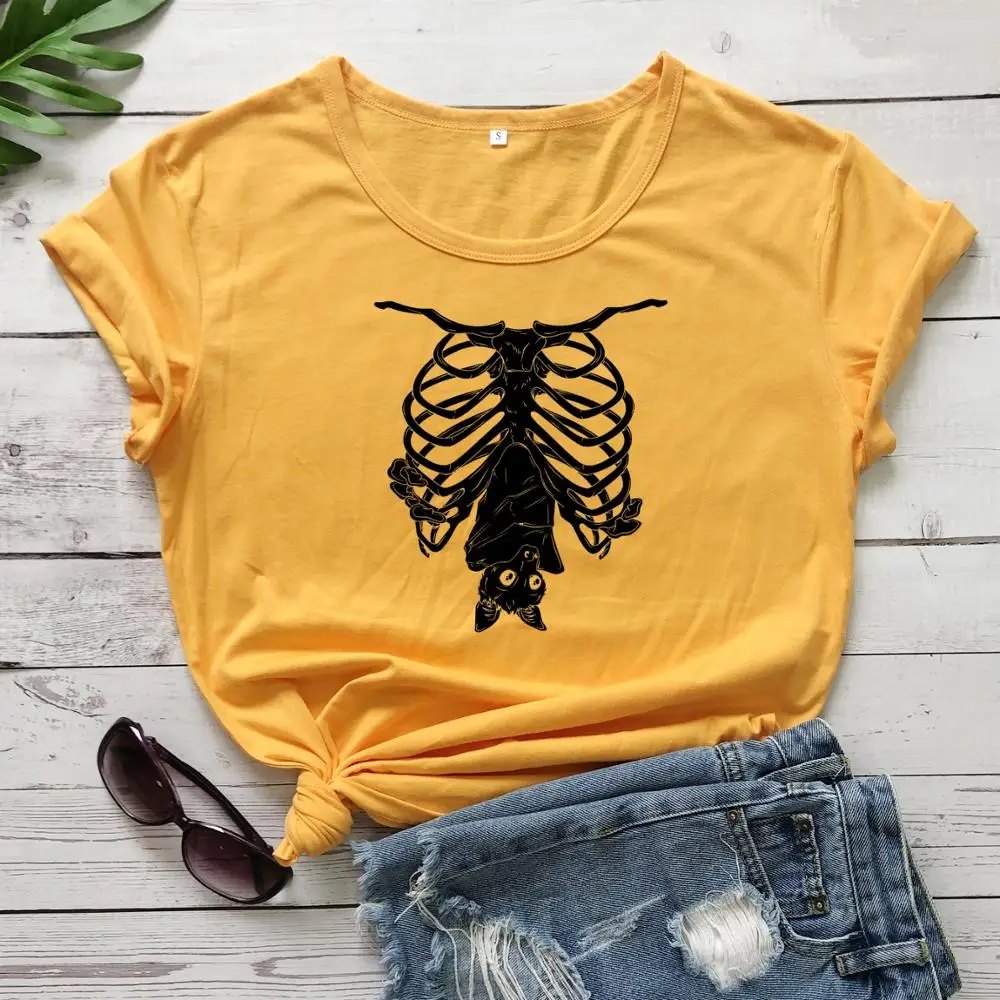 Creepy Bat skull Gothic T-Shirt funny 100% Cotton graphic street style Fashion grunge tumblr unisex women casual tshirt top tee | Женская