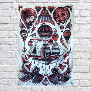 Punk Old School Tattoos Banners Flag Draperies Curtains Wall Sticker Cafe Restaurant locomotive club Live background decor