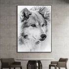 Картина на холсте с изображением животных черно-белого крутого волка, плакаты и принты в минималистичном стиле, настенные картины, декор для гостиной