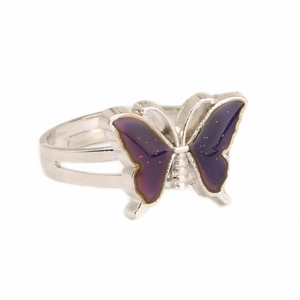 

Vintage Butterfly Glitter Powder Adjustable Size Mood Ring Unique Temperature Control Color Animal Rings Fashion Female Jewelry