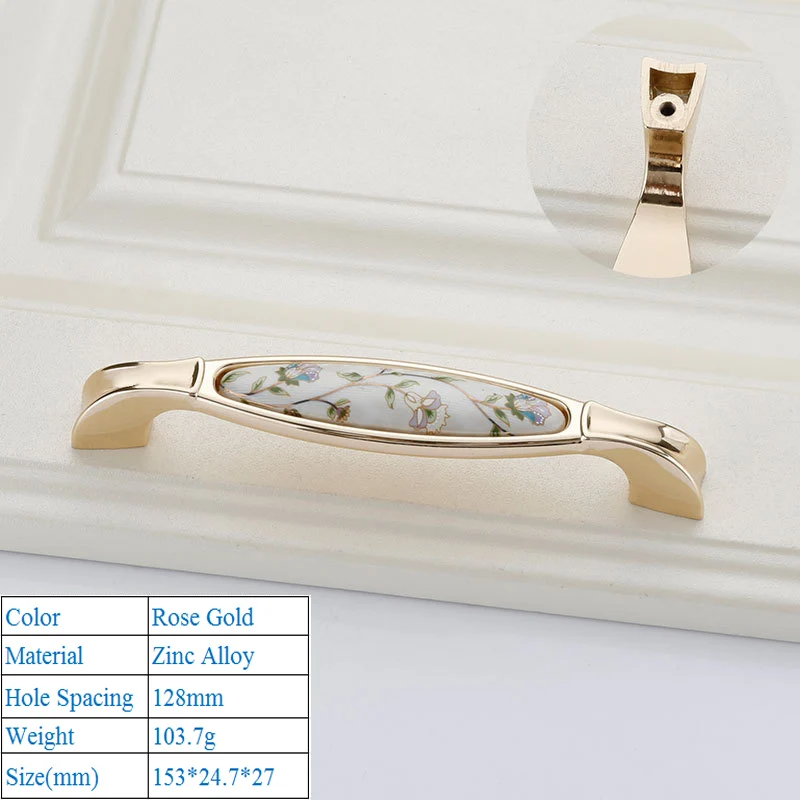 Rose Gold 6125-128mm Цинковый сплав высокого класса Eden пасторальный розовое золото мебельная дверная ручка для шкафа Европейский стиль шкаф внутренняя дверная ручка - Цвет: Rose Gold 6125-128mm