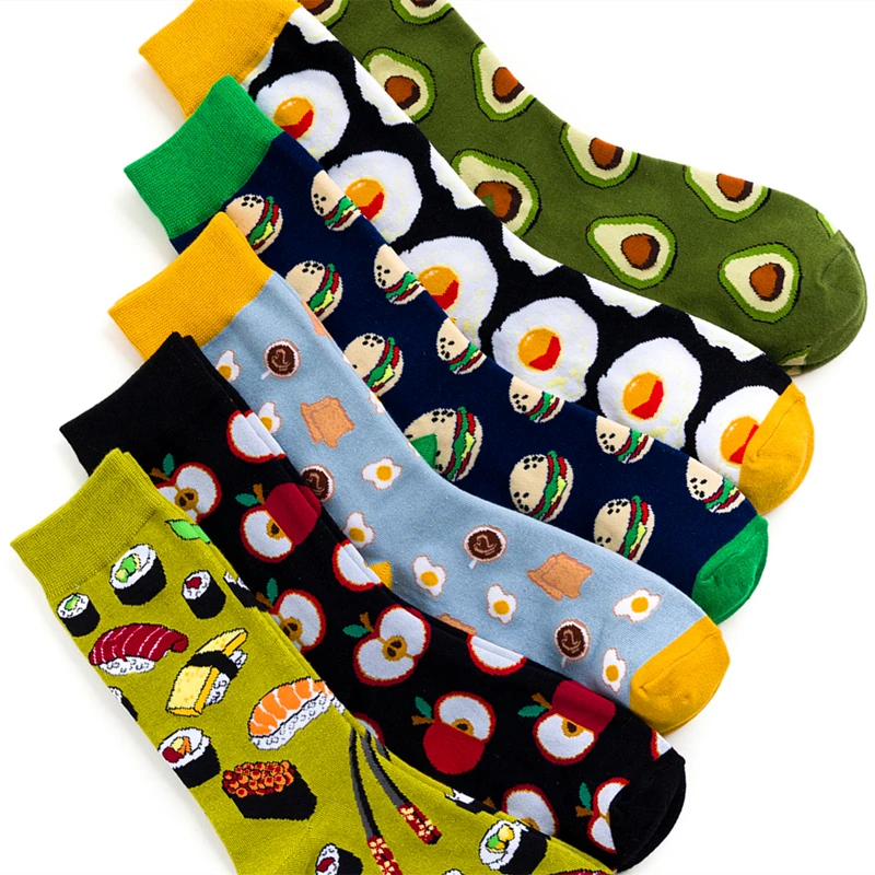 Funny Men Women Fashion Harajuku Fruit Socks Lovely Art With Avocado Sushi Food Animal Dog Happy Socks