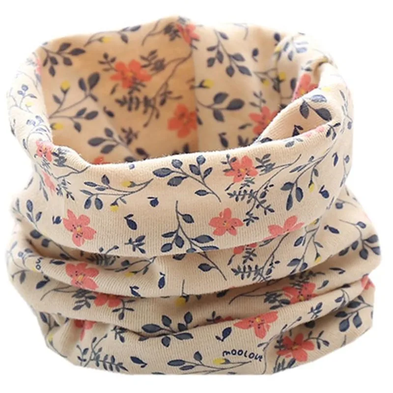 floral beige Хлопковый детский шарф, зимний теплый детский шарф, детский шарф для девочек и мальчиков с круглым вырезом, теплый детский шарф с воротником - Цвет: floral beige