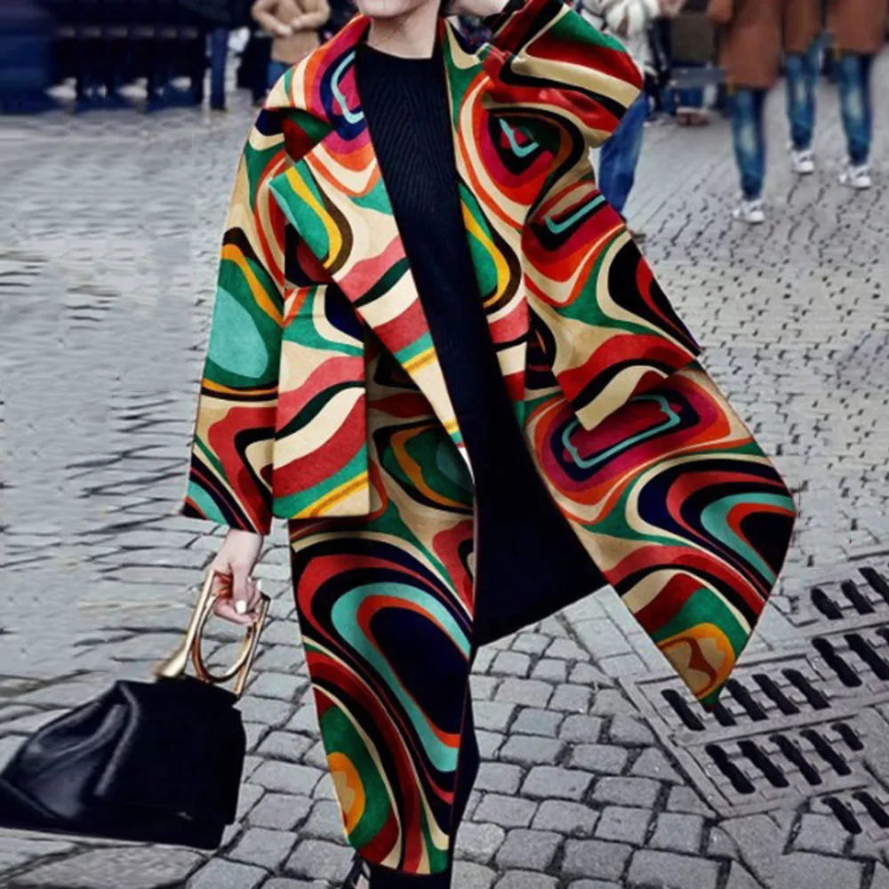 Красочное пальто модное женское осеннее шерстяное зимнее длинное большого
