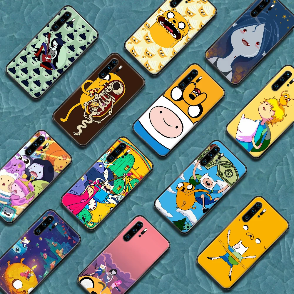 

Cartoon Adventure Time Phone Case For Huawei P Mate 10 20 30 40 Pro Lite Smart 2019 2021 black Coque Soft Hoesjes Luxury Back 3D
