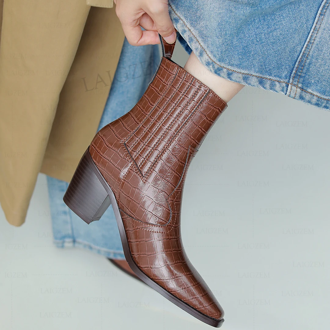 Женские ботильоны из натуральной кожи на квадратном каблуке 6 5 см|Женские