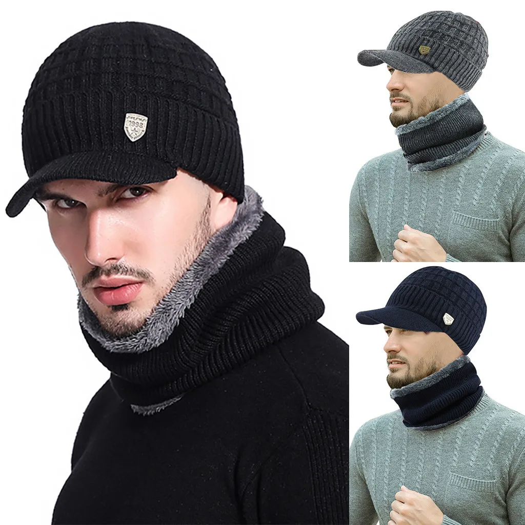 Новое поступление Мужская теплая шапка зимняя утолщенная и шарф двухсекционная