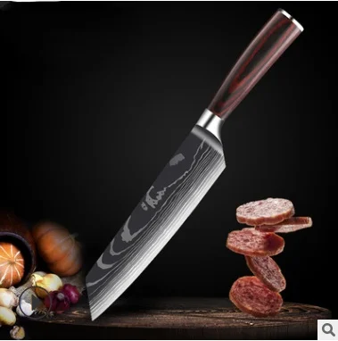 Нож шеф-повара с лазерным Дамасским узором острый нож сантоку нож-Кливер для