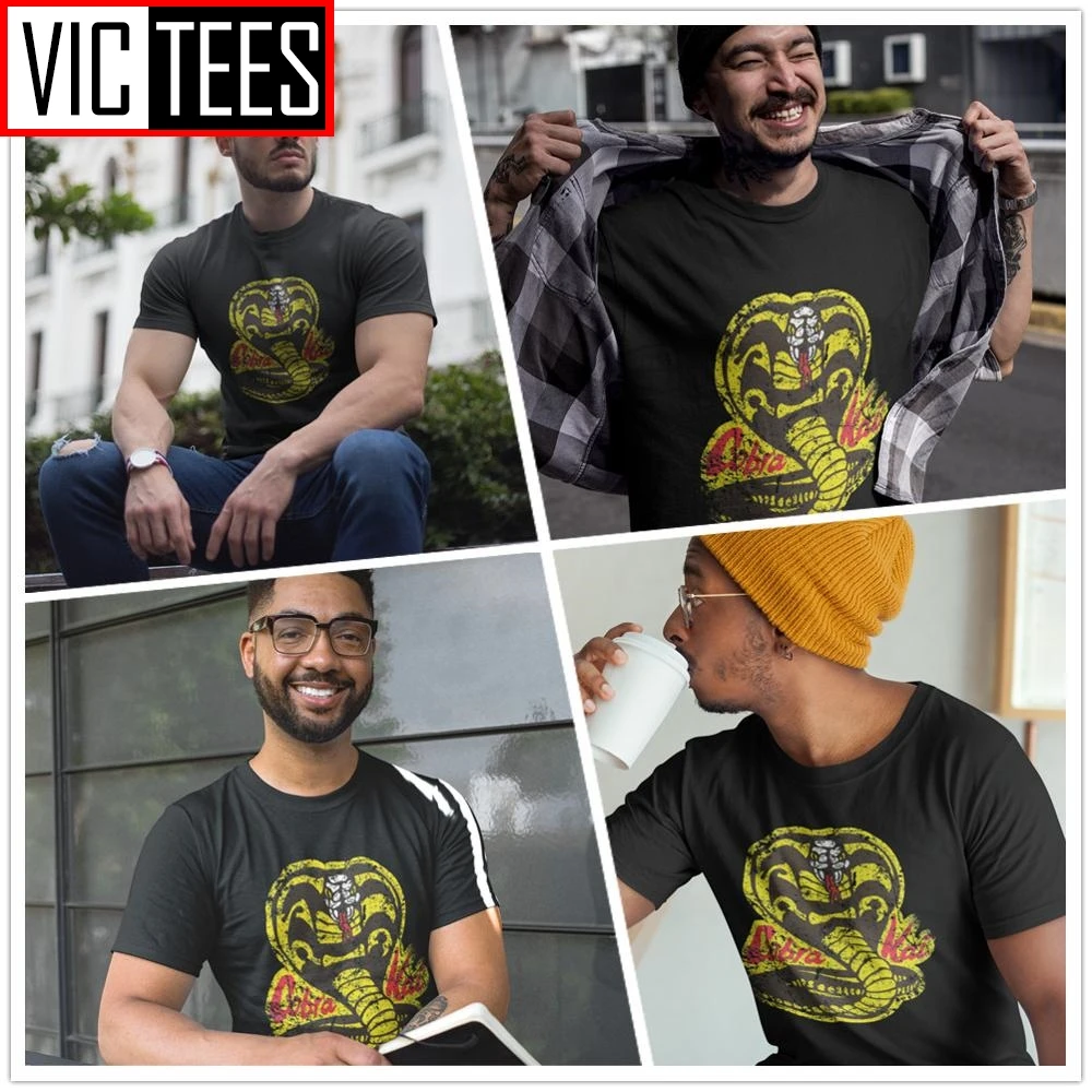 Футболка мужская оверсайз с принтом кобры Кай Классическая тенниска из хлопка