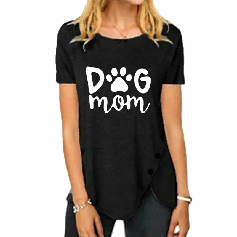 

Womens Summer Short Sleeve Round Neck Print Casual Button T-shirt Top Blouse Tee