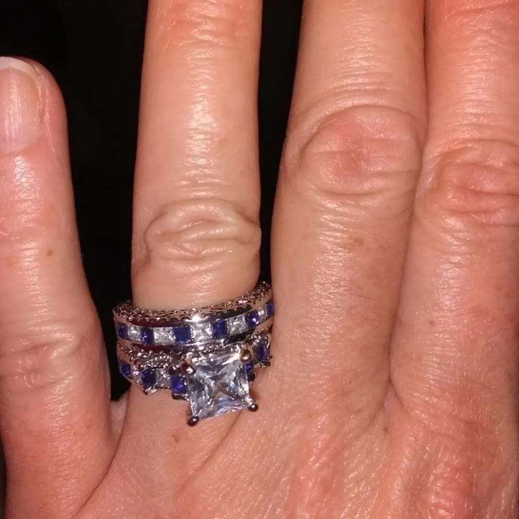 Инкрустированный Циркон синий пара кольцо Европейская и американская мода