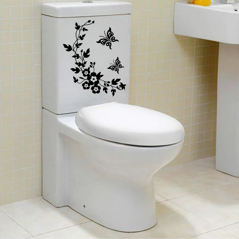 Черная искусственная 3D Наклейка на стену в виде бабочки и цветка съемная