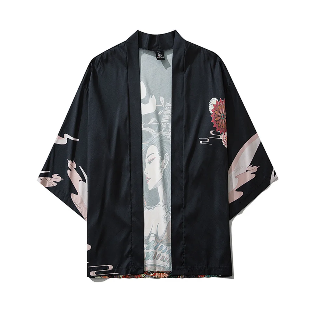 

Японское кимоно, кардиган, мужская рубашка, азиатская уличная одежда, японский халат, кимоно Harakuju костюм самурая's Haori Yukata #3