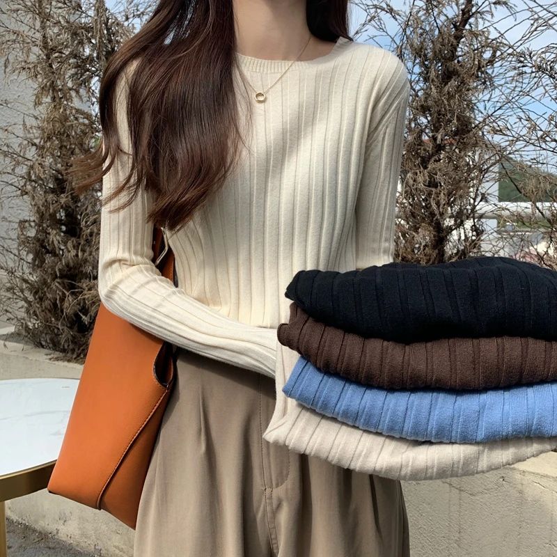 

2021 Newest Knitted Women O-neck Sweater Pullovers Spring Autumn Basic Women Highneck Sweater Pullover Slim Female Cheap Top