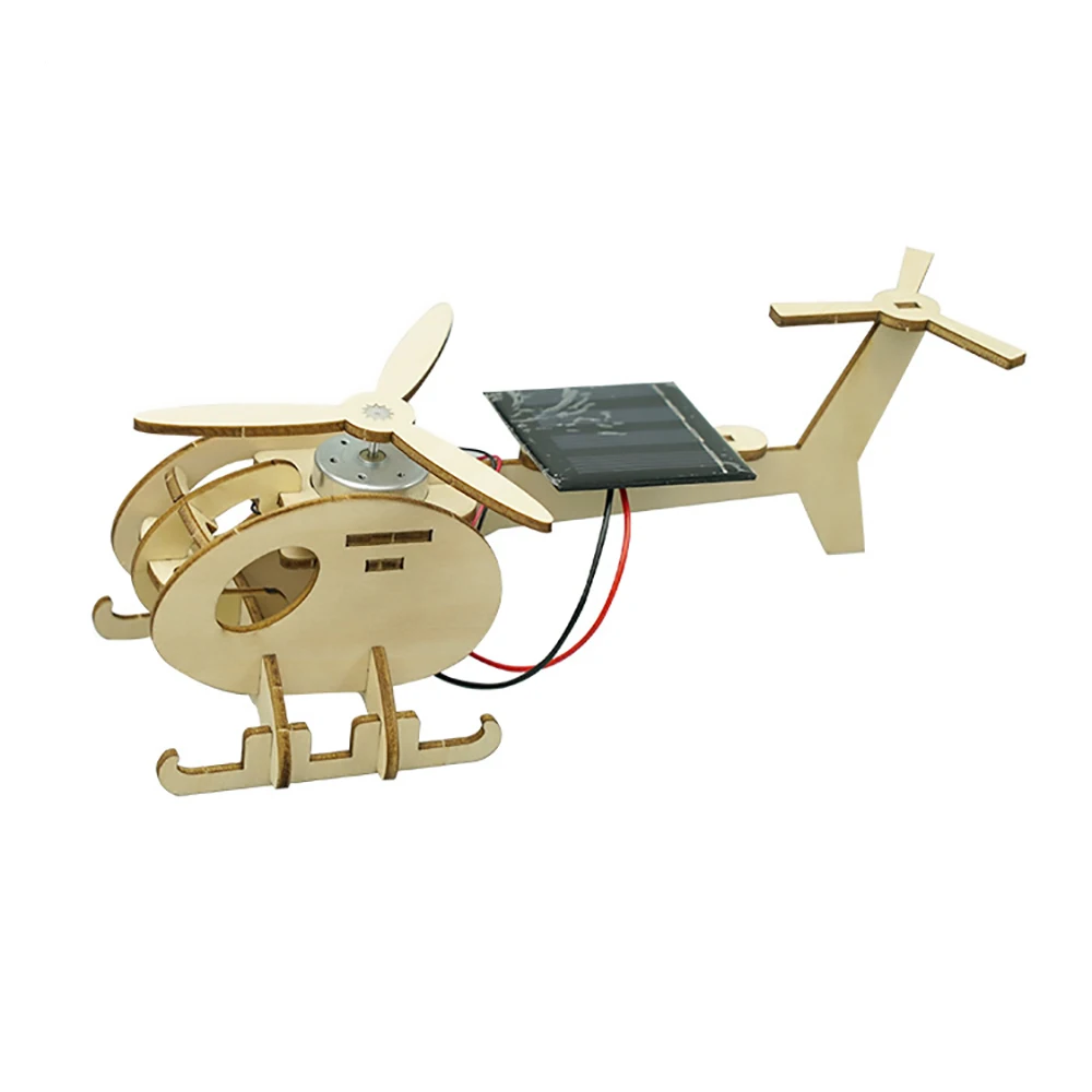 

S Solar Energy Wooden Helicopter DIY Educational Toys Science Parent Child Games Ornaments Gift for Kid